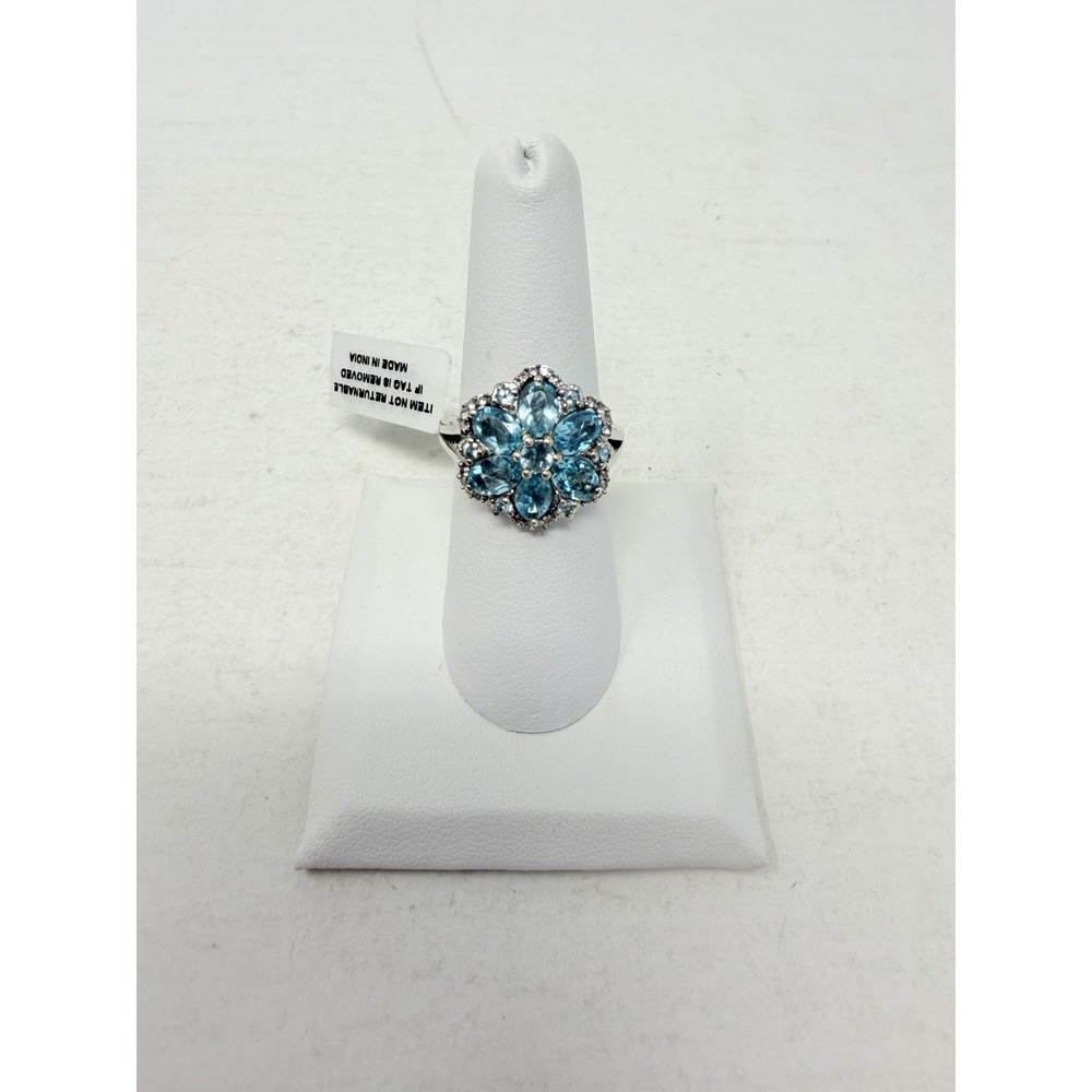 Madagascar Paraiba Apatite/Cambodian‎ Zircon Size 7 Ring in Sterling Silver 5603